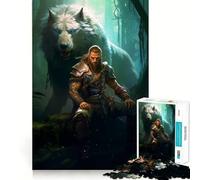 Viking God Thor Odin Wolf Jigsaw 1000 Pieces Focus Building Toy Zero Gap Rewarding Activity for Rainy Days (38x52cm)