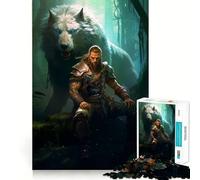 Viking God Thor Odin Wolf Jigsaw Puzzles 1000 Recall Fun Play Burr Free Clean Cut Pieces Portable Travel Friendly Fun Game (50x75cm)