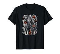 Viking God TYR Battle Warrior Wolves Runes Value Graphic T-Shirt, Men, Black, S
