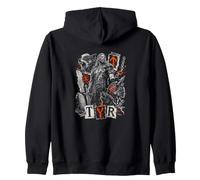 Viking God TYR Battle Warrior Wolves Runes Zip Hoodie
