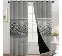 Viking Grey Curtains Blackout for Home Decor, Thermal Curtains Celtic Knot Angel Wings Pattern, Living Room & Bedroom Eyelet Drapes 84 Inch Drop, 52x84, 2 Panels E&2086