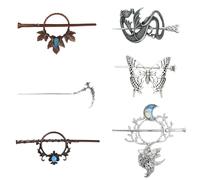 Viking Hair Accessories - 6PCS Viking Accessories, Retro Silver Celtic Knot Tousle Pins, Gothic Hair Pins for Women with Celtic Knot and Dragon Designs, Tousle Barrette with Stick for Women Girls