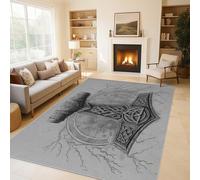 Viking Hammer Rugs - Norse Mythology Runes Odin Area Rugs for Living Room Bedroom, Washable Non Slip Low Pile Large Carpet, Patterned Door Mat & Home Decor, 150x240 cm QAZ15