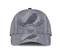 Viking Hats for Men, 3D Print Rune Odin Raven Tattoo Baseball Caps, Adjustable Summer Sun Hat, Valknut Unisex Cap One Size(Raven K)