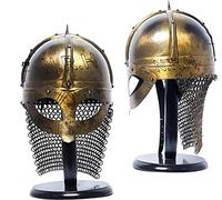 Viking Helmet with chain mail Medieval Norman Knight Battle Armor W/Wooden Stand Halloween Costume Helmet