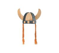 Viking Helmet With Horns & Orange Plaits Soft Fancy Dress Norse Warrior Hat