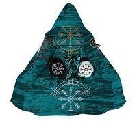 Viking Hooded Cloak for Men, Nordic Faux Cashmere Coat Winter Warm 3D Print Cosplay Jacket Bathrobe,Vegvisir Raven,L