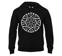 Viking Hoodie Men's Medieval Runes Printed Hoodie with Drawstring Nordic Mythology Hoodie Vintage Print Hoodies Soft Lightweight Winter Jumper, 04 Black, L