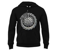 Viking Hoodie Men's Medieval Runes Printed Hoodie with Drawstring Nordic Mythology Hoodie Vintage Print Hoodies Soft Lightweight Winter Jumper, 02 black, XL