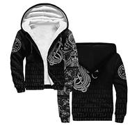 Viking Hoodies for Men norse myth zip up sweashirts thick coats fleece sherpa lined winter heavyweight hooded jacket (Color : Norse Knot, Size : XXL)