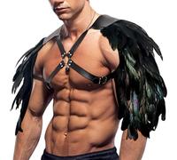 Viking Knight Shoulder Armor Medieval Gothic Feather Harness Feather Shoulder Pads Piece Leather Single/Double Shoulder Guard Retro Steampunk Costume for LARP Halloween Cosplay Fancy Dress Accessories