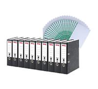 Viking Lever Arch File A4 80 mm Black 2 Rings Cardboard Marbled Portrait Pack of 10 + Viking Punched Pockets A4 Clear 80 microns PP Pack of 25