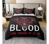 Viking Men 100% Cotton Duvet Cover Single Size,Red Battle Axe Pattern Bedding Sets 2Pcs,Ocean Pirate Theme Comforter Cover for Kids Teens Man Boys Room Decor,Modern Black Cool Quilt Cover,1 Pillowcase