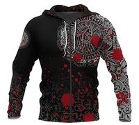 Viking Men Sweatshirt Hoodies, 3D All Over Print Crow Pullover, Hooded Winter Unisex Fleece Jacket Coat,Zip,3XL
