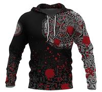 Viking Men Sweatshirt Hoodies, 3D All Over Print Crow Pullover, Hooded Winter Unisex Fleece Jacket Coat,Hoodie,M