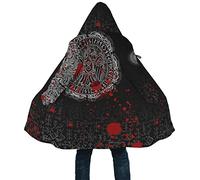 Viking Men Sweatshirt Hoodies, 3D All Over Print Crow Pullover, Hooded Winter Unisex Fleece Jacket Coat,Cloak,L