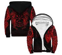 Viking mens fleece full zip up hoodie 3d Vegvisir full printing wool hooded sweatshirt warm winter casual thick Jackets (Color : Vegvisir Red, Size : L)
