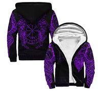 Viking mens fleece full zip up hoodie 3d Vegvisir full printing wool hooded sweatshirt warm winter casual thick Jackets (Color : Vegvisir Purple, Size : 3XL)