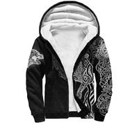 Viking Men's Heavyweight Hoodies, 3D Print Norse Tattoo Sherpa Lined Medieval Jacket, Winter Warm Outerwear(Compass,5XL)