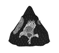 Viking Men's Hooded Cloak, Nordic Odin Raven, 3D full Printed Winter Warm Coat Parka, Horn Button Design Winter Warmer Jacket(White,M)