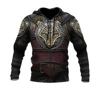 Viking Men's Hoodie,3D Printed Celtic Wolf Totem Armor Sweatshirt,Fall Harajuku Long-Sleeved Casual Zip Jacket Coats,Nordic Wolf Zip Hoodie,M