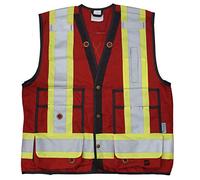 Viking Men's Open Road Surveyor Safety Vest - Class 2 Reflective Polyester Twill with 14” Zippered Pack on Back, Plentiful Pockets, Red - X-Large