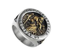 Viking Men's Stainless Steel Ring St. Christopher Protects Us Religious Locomotive Band Punk Mainstream Jewelry7-14#,gold and silver mixed,14