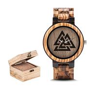 Viking Men's Vintage Wooden Watch, Norse Odin Symbols Valhalla Rune Watches, Adjustable Fashion Analog Quartz Watch