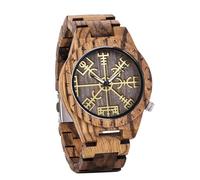 Viking Men's Vintage Wooden Watch, Viking Norse Runes Ebony Watch Black, Adjustable Fashion Analog Quartz Watch(Light Brown)