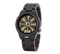 Viking Men's Vintage Wooden Watch, Viking Norse Runes Ebony Watch Black, Adjustable Fashion Analog Quartz Watch(Black)