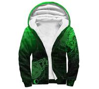 Viking Men's Winter Fleece Hoodies for Men Norse Mythology Tattoo Heavyweight Warm Thick Full Zip up Sweatshirt Outerwear(Green Fenrir,XL)