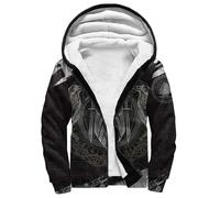 Viking Men's Winter Fleece Hoodies for Men Norse Mythology Tattoo Heavyweight Warm Thick Full Zip up Sweatshirt Outerwear(Odin Raven,L)
