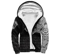 Viking Men's Winter Fleece Hoodies for Men Norse Mythology Tattoo Heavyweight Warm Thick Full Zip up Sweatshirt Outerwear(Fenrir,L)