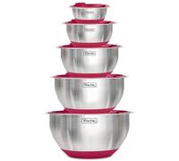 Viking Culinary Stainless Steel Mixing Bowl Set, 10 Piece, Non-Slip Silicone Base, Includes Airtight Lids, Dishwasher Safe, Red