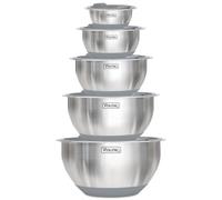 Viking Mixing Bowls Set, 10 Piece Stainless Steel Kitchen Cookware, Non-Slip Silicone Base, Includes Tight Fit Lids, Dishwasher Safe, Grey