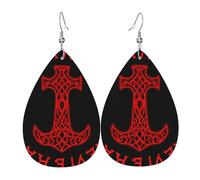 Viking Mjolnir Rune Wheel Norse Mythology Symbol Leather Earring Fun Leather Earrings Creative Ear Pendants For Beach Women