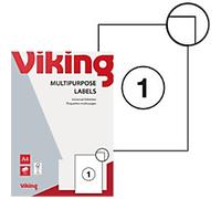 Viking Multipurpose Labels Self Adhesive 210 x 297 mm White 100 Sheets of 1 Label