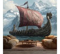 Viking Mural Wallpaper, 3D Vintage Pirate Ship Wallpaper for Bedroom, Living Room, TV Backdrop, Office, Hotel Wall Background Decoration Non-Woven Wall Paper 200 X 140 cm (WxH) ty155