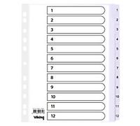 Viking Mylar 1 to 12 Numerical Dividers A4 White 12 Part Cardboard 11 Holes