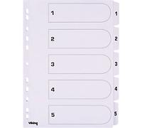 Viking Mylar 1 to 5 Numerical Dividers A4 White 5 Part Cardboard 11 Holes