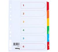 Viking Mylar Blank Dividers A4 Assorted 6 Part Cardboard 11 Holes 28090 6 Sheets