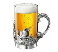 Viking & Mythological Pewter Beer & Water Drinking Glass - 18oz SINGLE - Pint, Whiskey, Rum & Scotch Glass, Elegant, Medieval Crystal Cup, Mug, Goblet, Gifts for Men & Women, Old Fashioned Glass