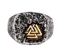 Viking Nordic Valknut Ring for Men Women Two Tone 925 Sterling Silver Triangle Rune Pinky Ring Norse Jewelry Open Adjustable
