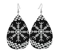 Viking Norse Mythology Magic Rune Teardrop Dangle Earrings Lightweight Leather Earrings Durable Drop Earring For Beach Festival Daily Wear