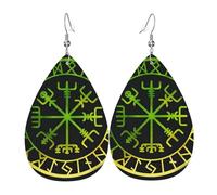 Viking Norse Mythology Warrior Compass Teardrop Dangle Earrings Fashionable Teardrop Dangle Faux Leather Earrings Trendy Drop Earring For Women Festival Decoration
