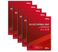 Viking Notebook A5 Ruled Spiral Side Bound Paper Soft Cover Red Perforated 100 Pages Pack of 5