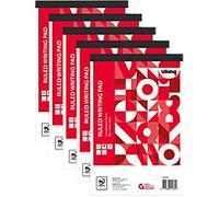 Viking Notepad A5+ Ruled Top Bound Paper Soft Cover Red Perforated 100 Pages Pack of 5