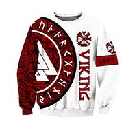 Viking Odin Tattoo Hoodie for Men 3D Printing Fall Casual Big Pocket Pullover Cosplay Jacket, US Size,Viking Sweatshirt,S