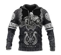 Viking Odin Tattoo Long Sleeve Sweatshirt for Men, Nordic Mythology Printed Amulet Hoodie Casual Pullover Retro Street Jacket,Hoodie,XL