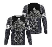 Viking Odin Tattoo Long Sleeve Sweatshirt for Men, Nordic Mythology Printed Amulet Hoodie Casual Pullover Retro Street Jacket,Sweatshirt,M